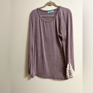 Mauve Rib Knit Top with Crochet Trim